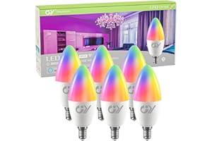 ‎GY GY Alexa Glühbirne Smart Lampe E14 C37 6W 600lm,Alexa Zubehör WLAN Leuchtmittel Kompatibel mit Google Home 2.4 GHz,RGB Dimmbar Warmweiß-Kaltweiß und Mehrfarbige Birne,6 Stück