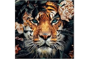 DAERLE 5D Diamond Painting Kit Completo, Pittura Diamante 5D Fai Da Te, Tigre e Fiore Diamond Painting, DIY Diamant Painting, Pittura Diamante, Craft Arts per Decorazione della Parete di Casa 35x35cm