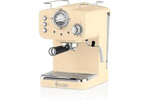 Swan SK22110CN Retro Espresso Coffee Machine with Milk Frother, Steam Pressure Control, 1.2L Detachable Water Tank, 1100W, Retro Cream