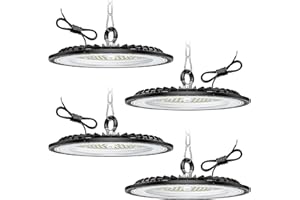 TALLFLLY 4 Pack 300W UFO LED Lámpara de Alta Bahía, 45000LM Focos Led Interior Techo, 6000K Blanco Frío Iluminación de Almacén, IP65 Impermeable Lampara Industrial Para Patio, Garaje, Fábrica, Taller
