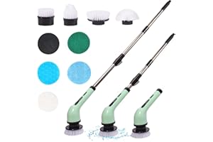 UXEN Electric Spin Scrubber with Adjustable Handle, Cleaning Brush with 9 Replaceable Brush Heads, Power Scrubber for Shower Floor Sink Tile Bathroom Car