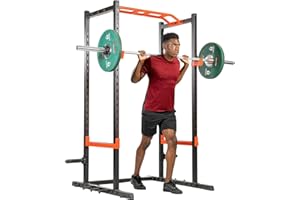 ‎SUNNY HEALTH & FITNESS Sunny Health & Fitness Power Zone Squat Rack, extrem langlebiger Kraftkäfig für das Heim-Fitnessstudio mit abgewinkelter Klimmzugstange, J-Haken, 455 kg Gewichtskapazität - SF-XF9925