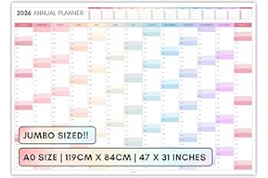 TEMPLATABLES Agenda mensile gigante da parete 2026, formato A0, 119 cm x 84 cm, stampa jumbo su entrambi i lati, calendario da parete 2026, agenda annuale, visualizzazione annuale completa, organizer per ufficio