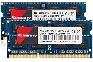 Kuesuny 8Go Kit (2 x 4Go) DDR3 1333MHz Sodimm RAM PC3-10600 1,5 V CL9 204 Pin 2RX8 Dual Rank Non-ECC Unbuffered Memory RAM