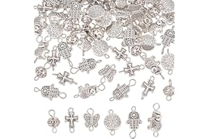 arricraft Abalorios de Conector de Aleación 90 Uds., 6 Estilos Encantos de Enlace de Metal Tibetano Mariposa Cruz Ronda Hamsa Colgante En Forma de Mano Fabricación de Joyas para Pulsera