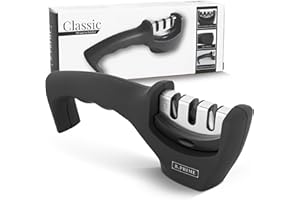 B.PRIME Messerschärfer Classic, 3-Stufen Profi Manuelle Messerschaerfer für Entgraten, Formen, Grobschliff, Schärfen, Honen und Polieren, Schleifstein