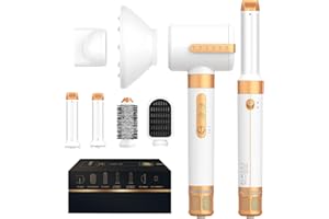 UKLISS 2023 Nouveau Brosse Soufflante 7 en 1 avce Sèche Cheveux, 110000 TR/MIM Seche Cheveux avec Diamant,Diffuseur Boucle, Air Fer à Boucler, Brosse Chauffante, Brosse Soufflante, Concentrateur