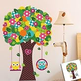 Crystal Kids Bebek ve &Ccedil;ocuk Odası Dekorasyonu Renkli Ağa&ccedil; ve Baykuşlar PVC Duvar Sticker Yapıştırma Dekor