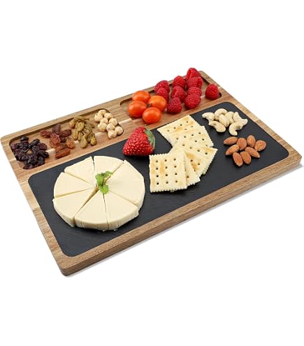 Piatto Portata In Legno Di Faggio Naturale 25 Cm – 5 Scomparti Per Antipasti, Formaggi, Snack, Salumi – Tagliere Rotondo Elegante - 4
