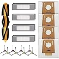 LemonQueen Replacement Parts for Ecovacs Deebot OZMO T8, T5, T8 AIVI Robot Vacuum Cleaner Accessories Kit，Including 1 Main Roller Brush, 4 Disposable Dust Bag, 4 Filters, 4 Side Brushes