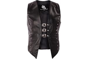 BANGLA 3001 Damen Lederweste Weste mit 3 Schnallen vorne Schwarz XS-XXL