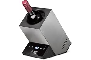 CASO WineCase One Inox - Enfriador de vino para una botella, rango de temperatura de 5 – 18 °C, para botellas de hasta 9 cm de diámetro, control táctil, carcasa de acero inoxidable, tamaño pequeño