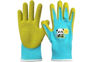 QEARSAFETY 1 Pair Kids 3-6 Years Toddler Garden Gloves, Green/Blue Color, Kindergarten, Infants, DIY, Outdoor, Knitted Elastic Liner, Natural Latex Rubber Coated Palm Water/Dirty Resistance (Blue,3-6 Years)