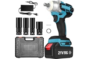 Tosucs Avvitatore ad Impulsi,320Nm a Massa Battente 21V,2.0Ah Batteria,con Caricabatterie,4 x Kit Prese (17mm/19mm/21mm/22mm)