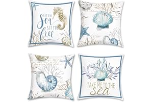 Bonhause Federe per Cuscini Nautico Costiero 45 x 45 cm Copricuscini Decorativi Oceano Spiaggia Conchiglia Corallo Velluto Morbido Estate Federa per Cuscino Divano Letto Casa Decorazione Set di 4