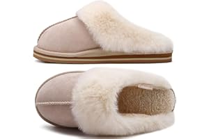 KuaiLu Zapatillas Casa Mujer Invierno Caliente Peluche Piel Cerradas Pantuflas Comoda Peludas Memory Foam Slippers Antideslizante Goma Suela