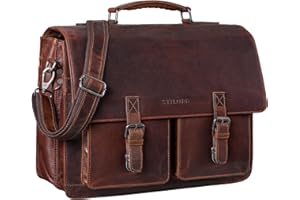 STILORD "Clarence" Skórzana torba biznesowa dla mężczyzn Vintage Briefcase Duża torba na ramię na laptopa 15,6 cala i szerokość teczki DIN A4 Wózek Możliwość dołączenia Kolor:zamora - brązowy