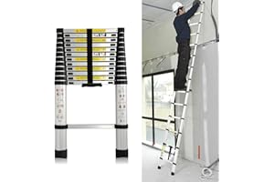 DICN Aluminium Telescopic Ladder 3.8M/12.5FT Folding Extendable EN131 Approved