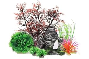 Na Aquarium Fish Tank Plastic Plants And Cave Rock Decorations Decor Set 7 Pieces, Accessories Plants, Small Large Artificial With