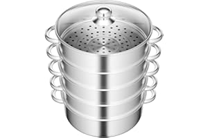 CUCUMMOO Dampfgarer aus Edelstahl,28cm 5 Lagen Edelstahl Dampfgarer Steam Cooker,Kombinierbar,Gesunde Ernährung Dampfkocher mit Transparenter, Gemüse oder Fisch/Geflügel.