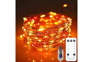 Qbis Fairy Lights, 100 Micro LED String Lights, Remote Control, USB Plug, Timer, Multi Function, Adjust Brightness, Micro LED String Lights (Red, Orange, Yellow)