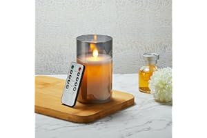 Koelaa Candele a Batteria, Candela in Vetro Grigio Senza Fiamma, Candele Telecomandate, Candele Flickering Flameless, Candele per Festivals Decoration, Natale Decorazioni-7.5 * 12.5cm