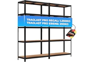 ‎ALL ALL Premium Schwerlastregal 180x90x40 cm 2er Set Schwarz - 1250kg Traglast – stabiles Regal 90 cm breit & Regal 40 cm tief geeignet als Kellerregal Metall, ideale Regale Garage & Regale für Kellerraum