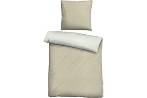 biberna 0840500 Wende-Bettwäsche Garnitur mit Kopfkissenbezug Melange-Flanell 1x 155x200 cm + 1x 80x80 cm, kitt