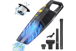 Lovcoyo Handheld Vacuum Cordless, 8000PA Strong Suction, 120W Portable Vacuum Cleaner for Car with LED, Car Vacuum Cordless Rechargeable for Vehicle Cleaning, Pet Hair, Carpets, Beds, Keyboard（ Black）