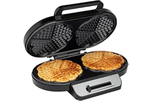Clatronic Waffle iron with 2 non-stick baking surfaces, waffle iron, heart-shaped waffle iron, infinitely adjustable browning level and baking light, 2 waffles per baking process in just a few