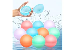 AKOFIC Reusable Water Balloons for Kids Adults, 10 Pcs Silicone Refillable Water Bombs, Quick Fill Self Sealing Splash Water Balls, Latex Free Summer Pool Outdoor Toys for Water Fight Games