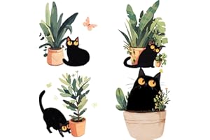 GORGECRAFT 4 Stili Gatti Neri Pianta Adesivi In Vetro 16x16cm Primavera Farfalla Adesivo Statico Da Muro Adesivo per Porta Scorrevole Finestra Avviso Anticollisione Aggrapparsi per Prevenire L'Arresto