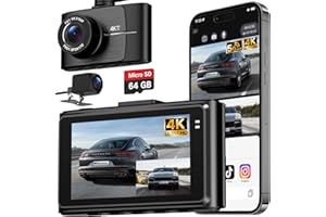 Wecool Dashcam Auto Vorne Hinten 4K+2.5K, Dashcam 2 Kanal 170°+150° Weitwinkelüberwachung, Dash Cam mit 64GB SD-Karte, 5GHz WiFi Übertragung, Nachtsicht, G-Sensor, Loop-Aufnahme, 24/7 Parküberwachung