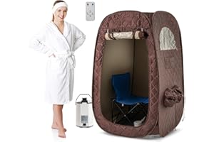 HOMFME Portable Steam Sauna, Full Size Home Personal Sauna Tent with 3L 1000W Steamer, Remote Control, Folding Chair, Foot Massager Board, Foldable Full Body Steam Spa (Coffee)