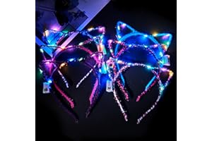 SUNSHINE SMILE Pack of 6 Cat Ears Headband LED, Luminous Headband, Luminous Wreath Hair, Flower Wreath Hair, Fairy Lights Hair Striker, Flower Wreath Hair LED
