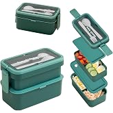 Echehi 2 Layer Lunch Box with Compartments for Adults and Kids, 950+550ml Large Capacity Stackable Lunch Box Bento Lunch Box