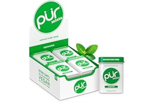 PUR GUM PUR Mints Caramelle alla menta senza aspartame, Prodotte con xilitolo, Senza zucchero, vegane, senza glutine e adatte alla dieta chetogenica, con aroma naturale, 30 pezzi (Confezione da 12)