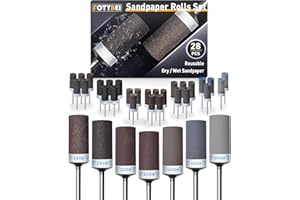 FOTYBEI Set di 28 bastoncini di carta vetrata con utensile rotante Dremel per gambo da 1/8", grana 180/240/320/600/1000/1500/2000 diverse per soddisfare più esigenze per la rimozione della ruggine del metallo