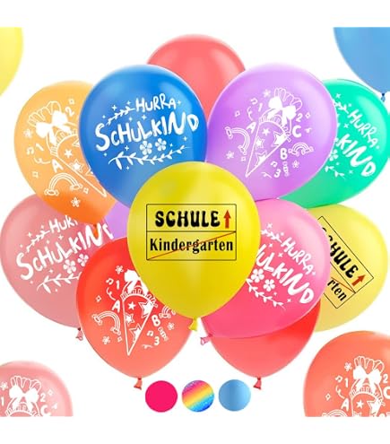 Folat Luftballons 'Schulanfang' - 2 Packungen Latexballons, 30 Cm, Für Helium Oder Luft - Bunte Partydeko