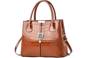 NICOLE & DORIS Elegant Tote Bags for Women - Patent PU Leather Handbag with Top Handle and Cute Pendant