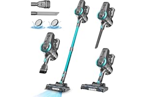 ‎YISORA Akku Staubsauger, 25000Pa/175W/50Min Staubsauger Kabellos, Anti-Tangle-Bürste und Selbststehend, Ultraleichter Handstaubsauger akku vacuum cleaner Stielstaubsauger für Teppichen, Hartboden, Tierhaare