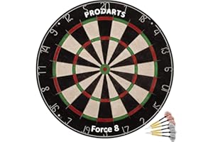 PRODARTS Jeu De Fléchettes Force 8 – Fibres De Sisal De Haute Qualité – Démarcations Armature Professionnelle - 451 X 38 Mm - en Cadeau : Fléchettes + Livret De Règles + Kit De Montage