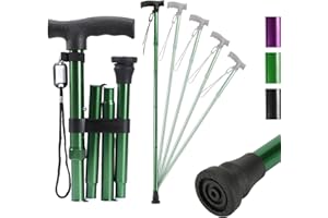 ELORGZEM Adjustable Folding Walking Stick, Five Sizes Adjustable Walking Cane, Folding Walking Sticks for Women and Men, Suitable for People with Unstable Walking