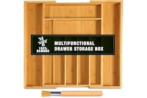 LOVICVKEM Portaposate da Cassetto, Porta posate cucina cassetto Regolabile,Porta Posate Cucina Bambù Naturale, Regolabile,Separatore Cassetti Cucina,Divisori per Cassetti Posate,Regolabile 9 Scomparti