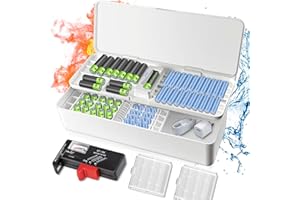 GZcaiyun Batterie Aufbewahrungsbox, Doppellagige Batteriebox Hält 115 Batterien (AA, AAA, Knopfzellen), mit Batterieprüfgerät und 2 Kleine Batteriebox (Batterien Nicht Enthalten)