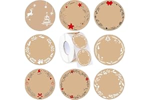 YEAHBOOM 500 Piezas Pegatinas de Navidad Redondas,Etiquetas De Papel Kraft Pegatinas,Pegatinas de Navidad Rollo,Pegatinas Navidad Regalo,Pegatinas Temáticas para Decoraciones Navideñas,Pegatinas de Sobre