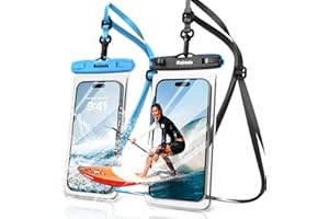 Mojimdo 8,0" Große Wasserdichte Handyhülle - IPX8 Unterwasser Handytasche | Urlaub must haves | Wasserfeste Hülle für Tauchen für iPhone 15 14 13 12 Pro Max Samsung S23 S22 (Schwarz+Blau - Große 8,0")
