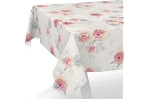 ANRO Obrus ceratowy, zmywalny, obrus ceratowy na stół ogrodowy, odporny na działanie wody, 100 x 140 cm, krawędź cięcia, róże