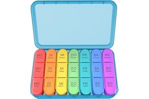 ZOKSI Pillenbox 7 Tage 3 Fächer, Tablettenbox 7 Tage Morgens Mittags Abends, Deutsch Pillendose 7 Tage für Eine Woche Pillendose, 21 Fächer Medikamentenbox (Blau Gehäuse)