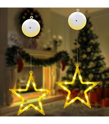 Luci Di Natale A Stella LED Con Timer – 2 Pezzi A Batteria, Decorazioni Luminose A Forma Di Stella E Albero Per Finestre, Porte E Negozi, Con Ventosa E Ciondolo Babbo Natale
